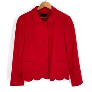 Talbots Womens 14 Blazer Red Scalloped Hem Lined Pockets Cotton Blend